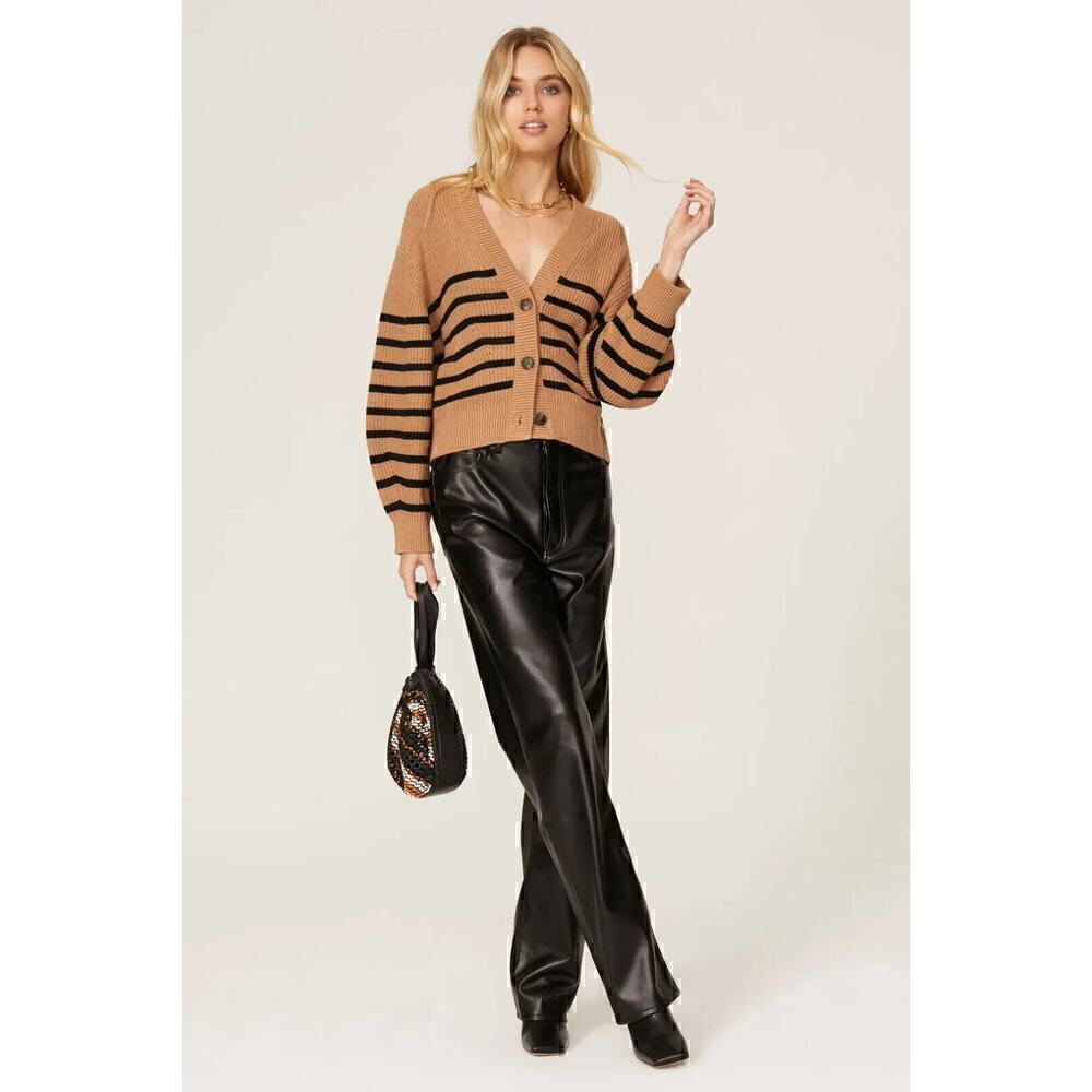 Jonathan Simkhai Clarice Striped Cardigan Sweater Black Brown Size Medium